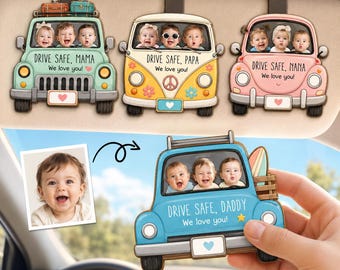 Personalized Kids Photo Car Visor Clip, Drive Safe Daddy Visor Clip, Custom Baby Face Gift For Dad, New Grandpa Gift, Father Day Giffts