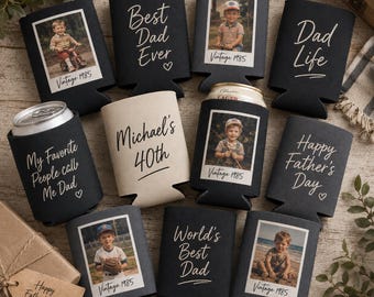 Custom Photo Can Cooler | Personalized Father's Day Beer Holder, Personalized Birthday Can cooler. Vintage 1986 Photo & Text | Custom Party