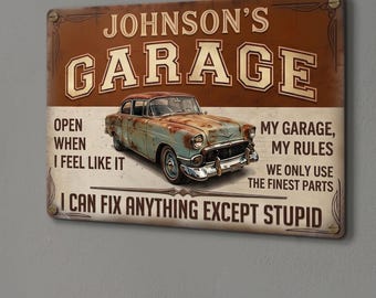 Father Day Gifts Custom Garage Wood  Sign, Personalized Workshop Sign, Distressed American Flag, Can't Fix Stupid, Dad Gifts