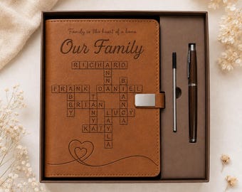 Custom Family Name Scrabble Notebook Set, Personalized PU Leather Journal, Gift for Parents