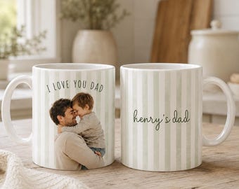 Personalized Dad Photo Mug: Custom Striped Kids Names Coffee Cup