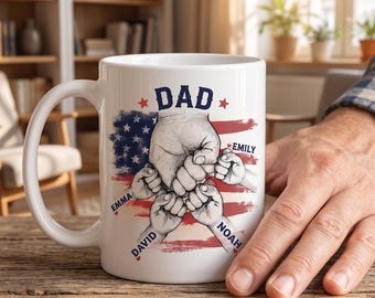 Personalized Dad Mug, Custom Dad Coffee Cup, Fathers Day Gifts for Dad Dad Gifts with Kids Names, Daddy Birthday  Present from Children