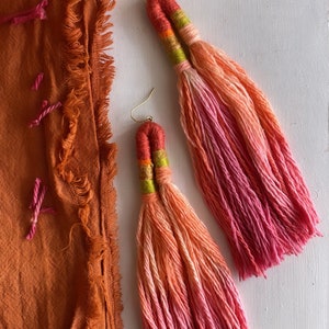 Madder Root and Onion Dyed Handwoven Textile Earrings