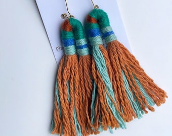 Indigo + Madder Root Plant Dyed Handwoven Texile Earrings