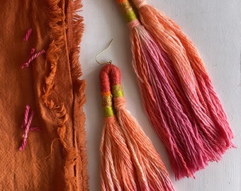 Madder Root and Onion Dyed Handwoven Textile Earrings