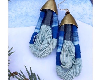 Indigo Dyed Cotton Handwoven Textile Earrings