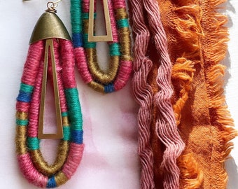 Madder Root Dyed Handwoven Textile Earrings