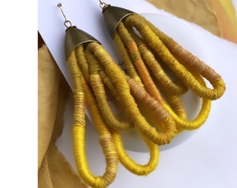 Bright and Bold Marigold, Goldenrod, Onion Turmeric Dyed Handwoven Textile Earrings