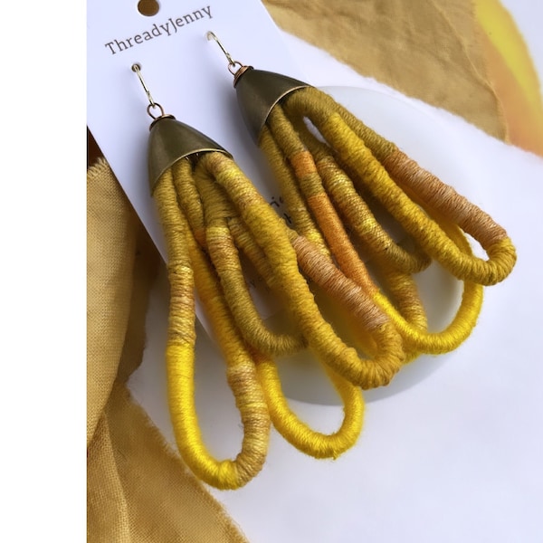 Bright and Bold Marigold, Goldenrod, Onion Turmeric Dyed Handwoven Textile Earrings