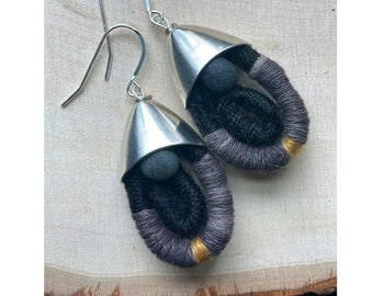 Acorn + Black Walnut + Goldenrod and Lake Superior Stones Textile Earrings