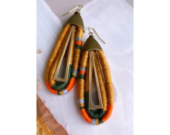 Onion Dyed Cotton Handwoven Textile Earrings