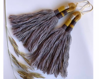 Goldenrod, Oak, Black Walnut Dyed Textile Earring