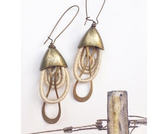 Textile Earrings Made of Cotton & Brass