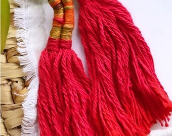 Fire Red and Onion Dyed Long Handwoven Textile Earrings