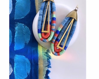 Indigo Dyed Cotton Handwoven Textile Earrings