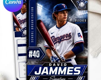 Baseball Player Trading Card Template | Double-Sided Baseball Card | Canva Editable Sports Card | Baseball Front & Back Card