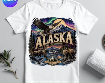 Alaska Bald Eagle PNG | Alaska State Shirt Design | Northern Lights Glacier Wildlife Sublimation PNG | Vintage Alaska Digital Downloa