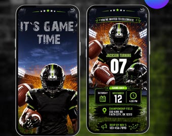 American Football Birthday Video Invitation, It's Game Time Birthday Invite, Animated Football Birthday Invitation