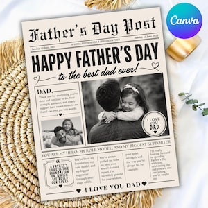 Father’s Day Newspaper Template, Editable Canva Father’s Day Gift, Personalized Dad Newspaper Card, Printable Father’s Day Digital Gift