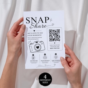 Wedding Photo QR Code Card, Snap & Share Sign Template, Bridal Shower Photo Sharing Card, Scan and Share Wedding Pictures