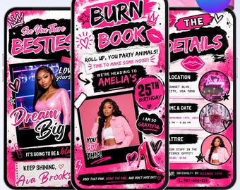 Animated Mean Girl Birthday Invitation, Pink Glam Video Invite, Editable Canva Birthday Evite, Digital Party Invitation