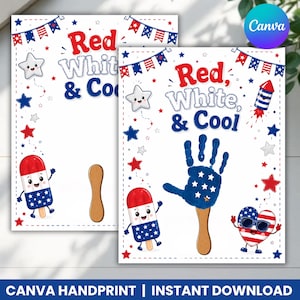 Red White & Cool Handprint Popsicle Craft | 4th of July Preschool Craft Printable PDF | Patriotic USA 250th Anniversary Activity