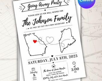 Editable Going Away Party Invitation, Farewell Party Invite, Moving Away Invitation, Moving Out of State, Military PCS Move, College Move,