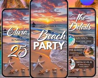 Animated Beach Party Video Invitation, Tropical Birthday Evite, Adult Beach Bash Invite, Editable Canva MP4 Download