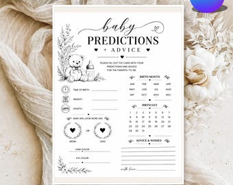 Minimalist Baby Predictions Card | Baby Shower Game | Baby Predictions & Advice | Wishes for Parents-to-Be | Editable Canva Template | A1