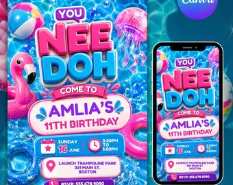 Nee Doh Birthday Invitation Template, Sensory Fidget Toy Party Invite, Editable Canva Birthday Invitation, Printable Digital Download