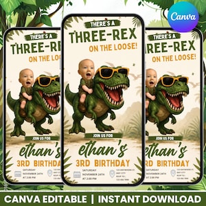 Dinosaur Birthday Invitation Video | Three-Rex Animated Party Invite | Editable Dinosaur Birthday Template | Kids Dino Birthday Evite