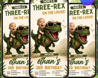 Dinosaur Birthday Invitation Video | Three-Rex Animated Party Invite | Editable Dinosaur Birthday Template | Kids Dino Birthday Evite