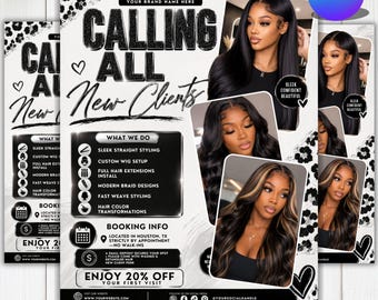 New Client Hair Flyer Template, First Time Client Special Promo Flyer, Hairstylist Welcome Offer Canva Template, Salon New Customer Ad