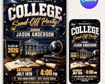 College Send Off Invitation Template | Editable Canva Party Invite | University Bound Graduation Party Invitation | Farewell Party Invite