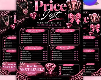 Editable Price List Template | Beauty Salon Pricing Guide | Lash Tech Nail Tech Hair Stylist Price Sheet | Braider Canva Template
