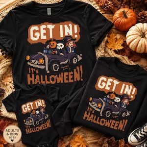Funny Halloween Jeep Shirt, Get In It's Halloween Tee, Retro Skeleton & Pumpkin Graphic Sweatshirt, Cute Spooky Fall Gift