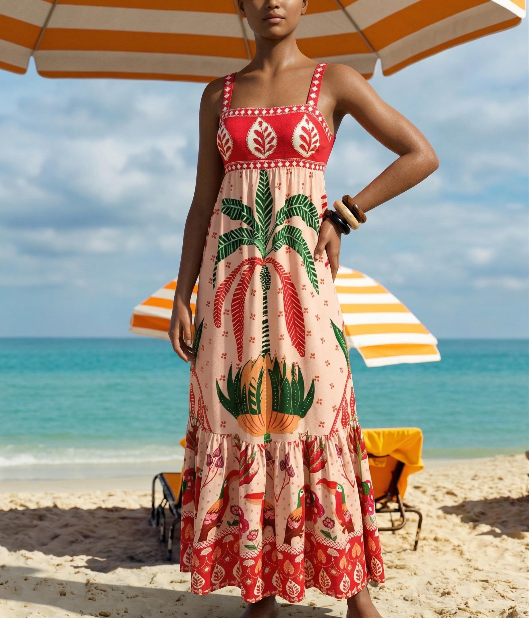 white christmas dresses Classic Nature Sand Mini Dress – FARM Rio main image 0