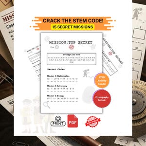 Printable Secret Agent STEM Game, Kids Spy Mystery Decoding Activity, Math & Science Brain Teaser