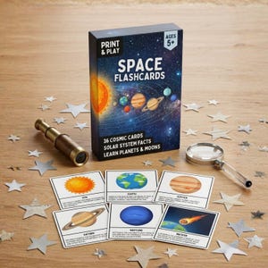 Décoration de classe sur le thème de l'espace, 36 cartes imprimables sur le système solaire, activité sur l'espace pour les enfants, fiches d'information sur les planètes (méthode Montessori)