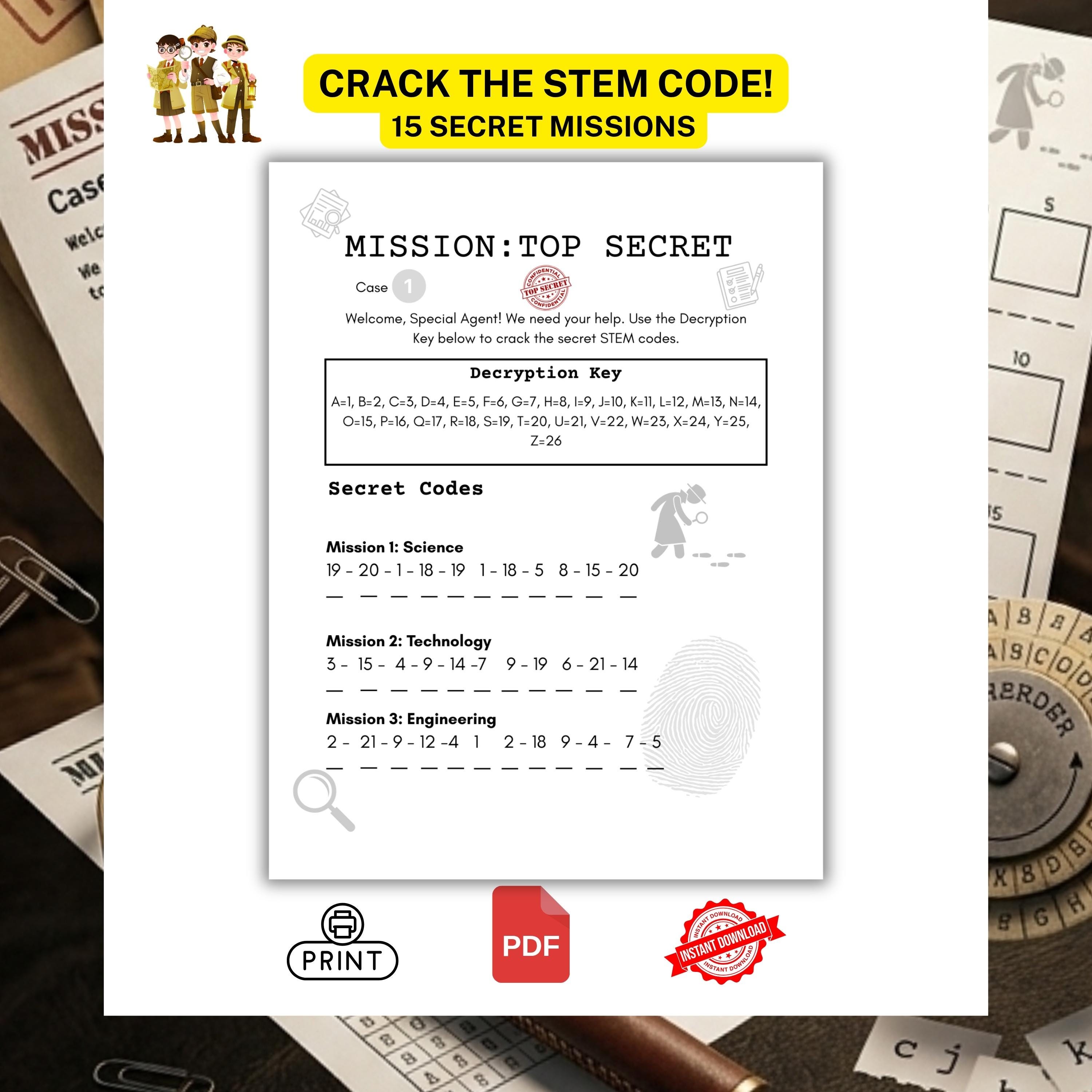 Printable Secret Agent STEM Game, Kids Spy Mystery Decoding Activity ...