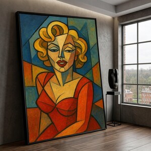 Abstract Woman Portrait Canvas, Modern Cubism Wall Art, Colorful Female Figure Decor, Geometric Face Canvas, Contemporary Home Decoration image 2