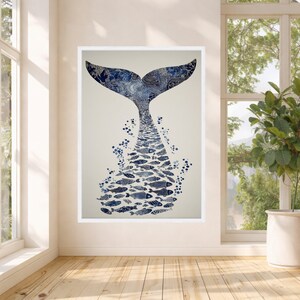 Blue Whale Tail Canvas, Ocean Fish Silhouette Art, Marine Life Wall Decor, Nautical Canvas Wall Art, Coastal Home Decoration image 8