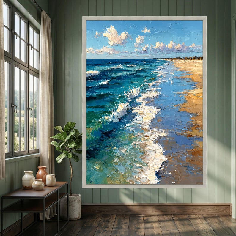Coastal Waves Canvas Wall Art Seaside Beach Scene Ocean Shoreline 