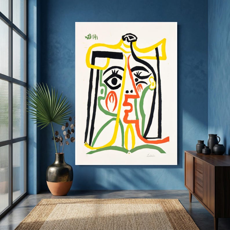 Pablo Picasso Style, Abstract Face Canvas Wall Art, Modern Cubdesign ...