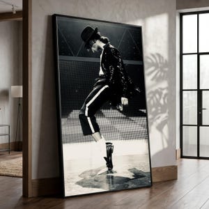 Michael Jackson Moonwalk Pose Canvas, Iconic Dance Silhouette Wall Art, Music Legend Home Decor, Black and White Pop Star Canvas