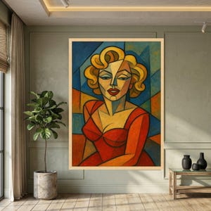 Abstract Woman Portrait Canvas, Modern Cubism Wall Art, Colorful Female Figure Decor, Geometric Face Canvas, Contemporary Home Decoration image 7