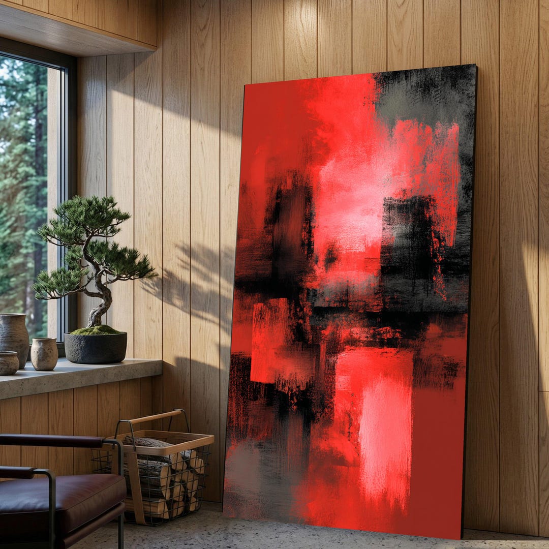 Bold Red and Black Abstract Canvas, Modern Wall Art, Contemporary Home ...