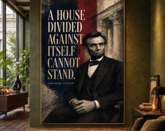 Abraham Lincoln Quote Canvas, A House Divided Poster, Historical American Leader Wall Art, Patriotic Home Decor, Vintage Style Canvas