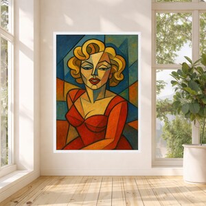 Abstract Woman Portrait Canvas, Modern Cubism Wall Art, Colorful Female Figure Decor, Geometric Face Canvas, Contemporary Home Decoration image 8