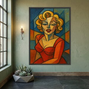 Abstract Woman Portrait Canvas, Modern Cubism Wall Art, Colorful Female Figure Decor, Geometric Face Canvas, Contemporary Home Decoration image 6